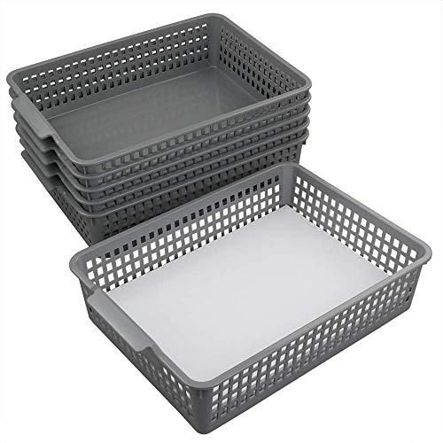 Doryh Plastic Basket Organizing for Files, Letter, A4 Paper, Grey Office Kitchen Organizer, 6 Packs