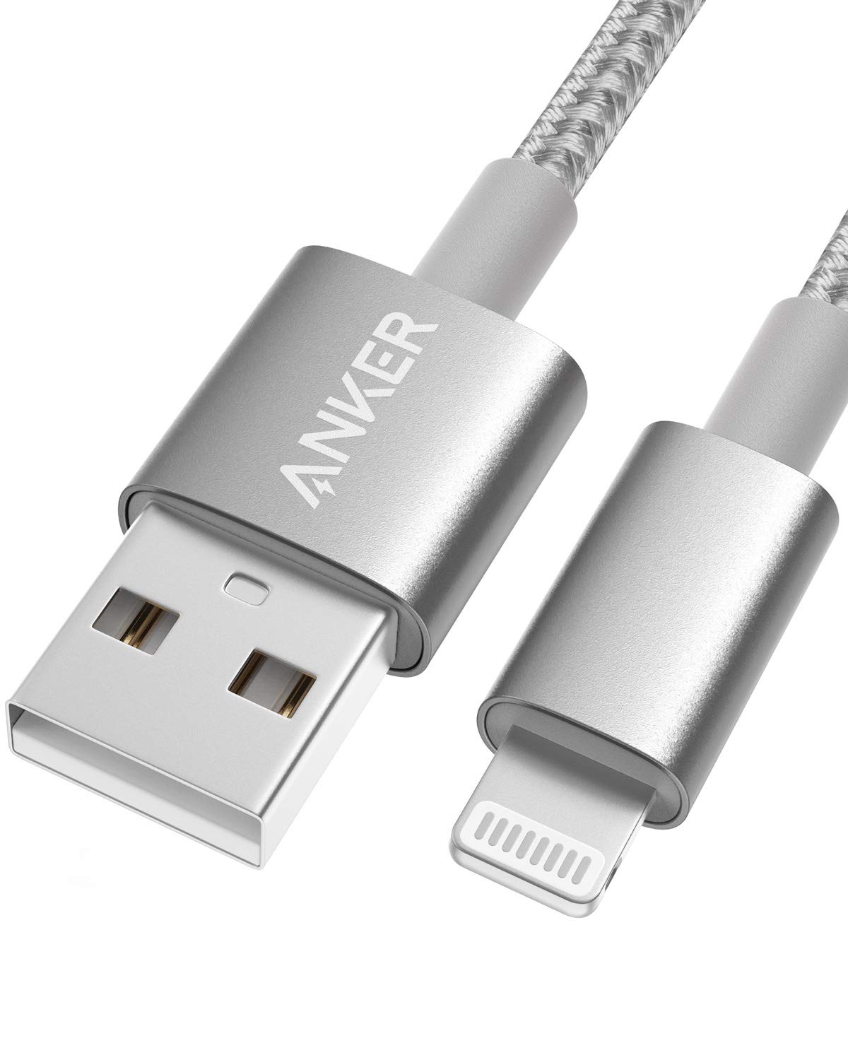 Anker 6ft Premium Nylon Lightning Cable, Apple MFi Certified for iPhone Chargers, iPhone SE/Xs/XS Max/X / 8/7 / 6 Plus / 5s, iPad Pro Air 2, and More (Silver) 6ft Silver 1
