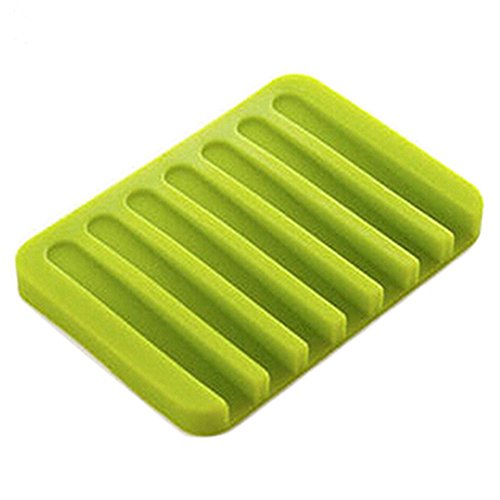 Lightclub Flexible Bathroom Silicone Soap Storage Holder Dish (Green)