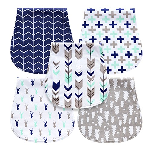 5-Pack Baby Burp Cloths for Boys, Triple Layer, Organic Cotton, Soft and Absorbent Towels, Burping Rags for Newborns Set by MiiYoung