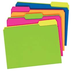 Pendaflex Glow File Folders, Twisted Twin Tabs, 1/3 Cut, Letter Size, Assorted Colors, Pack of 24