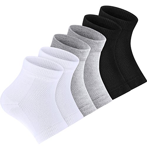 Book Cover Bememo Soft Ventilate Gel Heel Socks Open Toe Socks for Dry Hard Cracked Skin Moisturizing Day Night Care Skin, 3 Pairs (Black, White, Grey)
