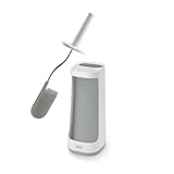 Joseph Joseph Flex Plus - Smart Hygienic Silicone Toilet Brush with Storage Bay Caddy, flexible, anti-drip, anti-clog deep clean head - Large, White/Grey