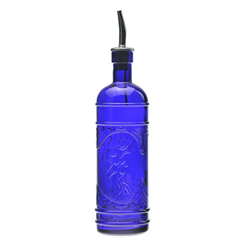 Retro Kitchen Olive Oil, Liquid Dish or Hand Soap Glass Bottle Dispenser ~ G181VF Cobalt Blue ~ Metal Pour Spout Included with Glass Bottle