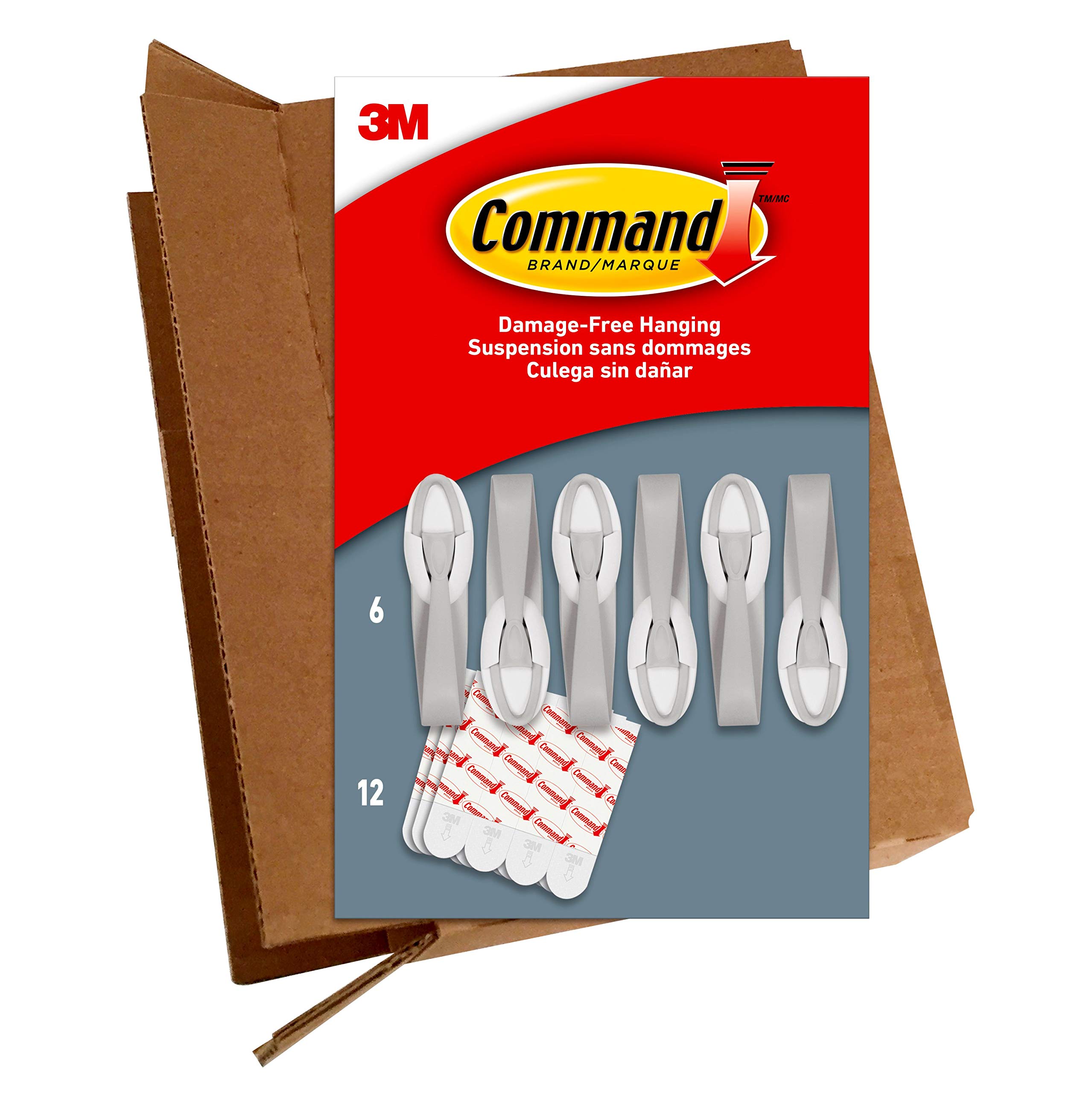 Book Cover Command Cord Bundlers, Damage Free Hanging Organizer, No Tools Bundler for Electrical Cables, 6 Gray Bundlers and 12 Strips
