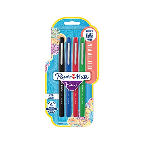 Paper Mate® Flair® Porous-Point Pens, Medium Point, 1.0 mm, Assorted Ink Colors, Pack Of 4 Pens