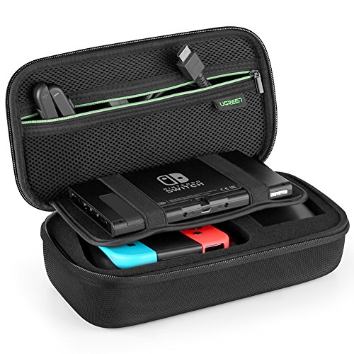 UGREEN Carrying Case for Nintendo Switch, W/Carved Protective Foam Lining, Shockproof Travel Case Bag for Nintendo Switch Console, AC Wall Charger, Grip and Joy-con, 10 Game Cards, Strap and Cables