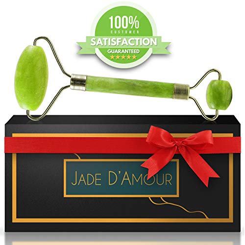 Jade Facial Roller - Face Massager & Anti Aging Treatment | Beauty Therapy for Puffy Eyes, Skin Care, Lymphatic Drainage | Reduce Wrinkles, Bags | Natural Slimming, Toning Tool | 100% Real & Authentic