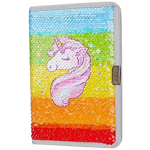 Book Cover ICOSY Unicorn Sequin Journal Magic Reversible Sequin Notebook Girls Diary Girls Journal Set Mermaid Flip Sequin Notebook Unicorn Journal Gifts for Girls