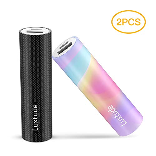 Luxtude myColors 2 PCS 3350mAh Gift Portable Charger for iPhone, Samsung Galaxy, LG, Pixel and Other Android Phone, Stylish Mini Power Bank, Lipstick Compact External Battery Pack