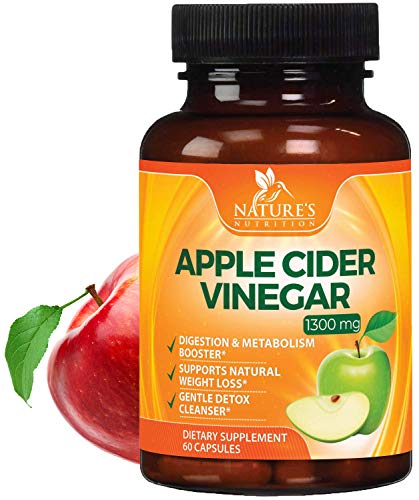 100% Natural Raw Apple Cider Vinegar Pills - Highest Potency 1300mg - Weight Loss Appetite Suppressant, Made in USA, Best Vegan ACV, Metabolism Fat Burner & Detox Cleanse Supplement - 60 Capsules