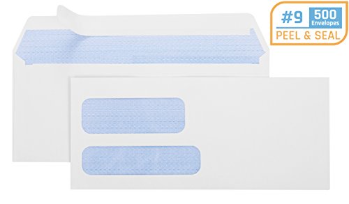 Office Deed 500#9 Double Window SELF SEAL Security Envelopes-Designed for Quickbooks Invoices and Business Statements with peel and seal flap -3 7/8'' X 8 7/8''