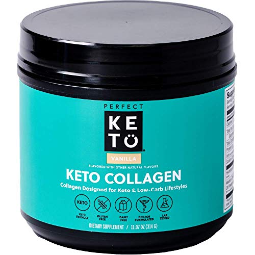 Perfect Keto Collagen Powder with MCT Oil - Grassfed, GF, Multi Supplement, Best for Ketogenic Diets, Use in Coffee, Shakes for Women & Men â€“ Vanilla