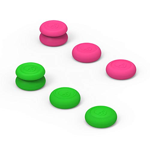 Skull & Co. Skin, CQC and FPS Thumb Grip Set Joystick Cap Analog Stick Cap for Nintendo Switch Pro Controller & PS4 / Slim / Pro Controller- Neon Pink+Green[Splatoon2 Edition], 3 Pairs(6pcs)