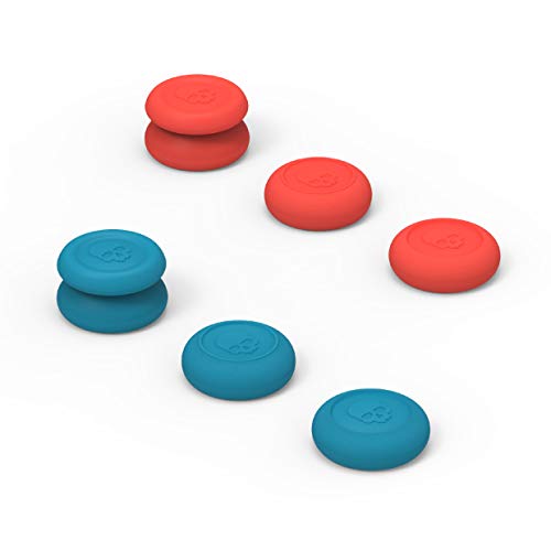 Skull & Co. Skin, CQC and FPS Thumb Grip Set Joystick Cap Analog Stick Cap for Nintendo Switch Pro Controller & PS4 / Slim / Pro Controller- Neon Red+Blue, 3Pairs(6pcs)