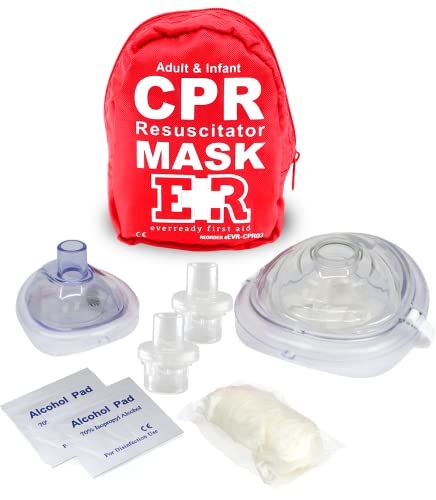 Ever Ready First Aid Adult and Infant CPR Mask Combo Kit with 2 Valves with Pair of Vinyl Gloves & 2 Alcohol Prep Pads - Red 1