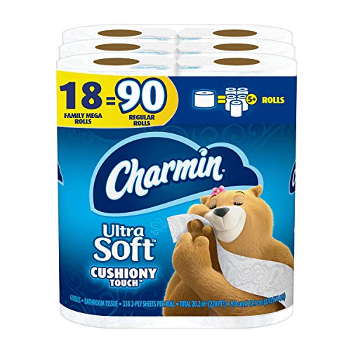 Charmin Ultra Soft Cushiony Touch Toilet Paper, 18 Family Mega Rolls = 90 Regular Rolls