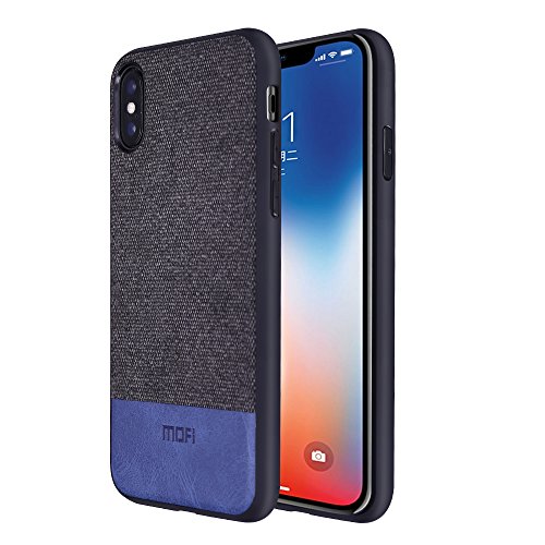 iPhone X Case, Anti-Scratch Shock-Absorbing Fabric Business Men Covers with Full Silicone Soft Edges and Great Grip, Fully-Protective and Compatible for iPhone X(Black+Blue)
