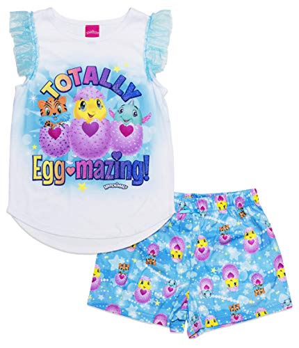 Hatchimals Girls' Big Hatch a Whole World 2 Piece Short Sleeve Pajama Set, Eggmazing Blue, Size 6/6x