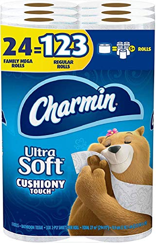 Book Cover Charmin Ultra Soft Cushiony Touch Toilet Paper, 24 Family Mega Rolls = 123 Regular Rolls