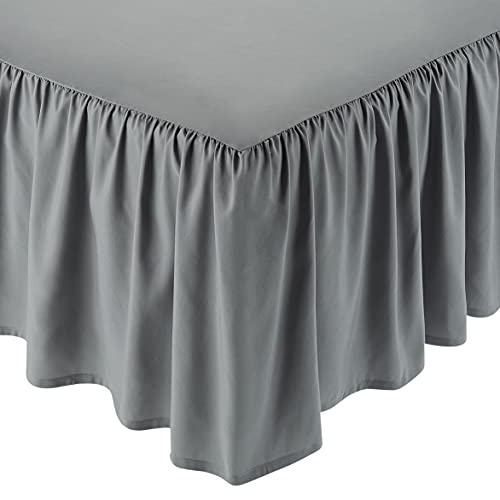 Amazon Basics Ruffled Bed Skirt, Classic Style, Soft and Stylish 100% Microfiber with 16" drop-King, Dark Grey