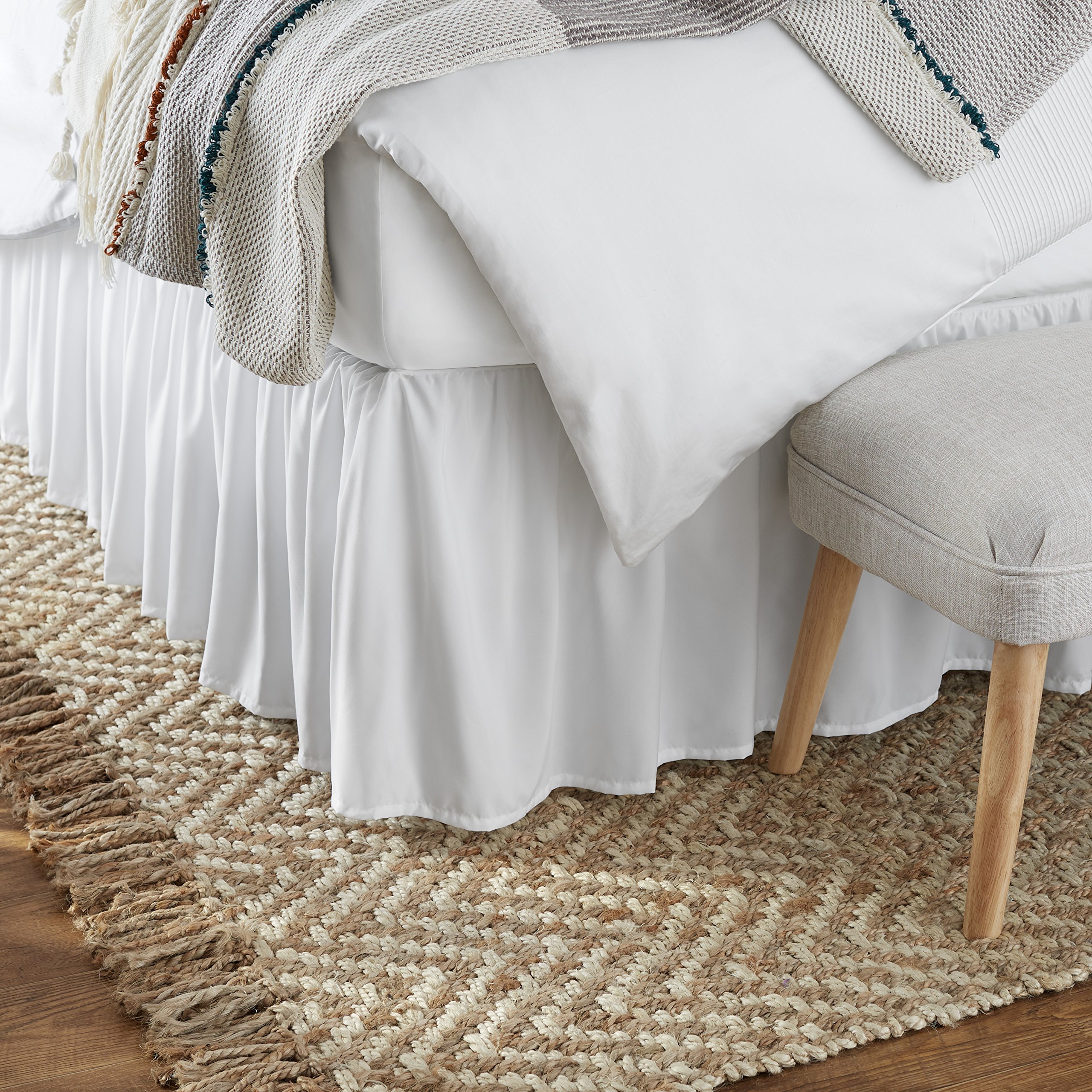 Amazon Basics Lightweight Ruffled Bed Skirt, Classic Style, Soft and Stylish 100% Microfiber With 16" Drop, King, Bright White, Solid King Bright White