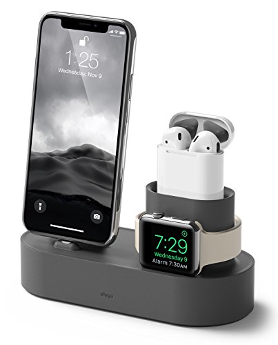 elago 3 in 1 Apple Charging Station Compatible with Apple Watch Series 6/SE/5/4/3/2/1, Apple AirPods 2/1, iPhone 11 and All iPhone Models [Original Cables Required] (Dark Grey)