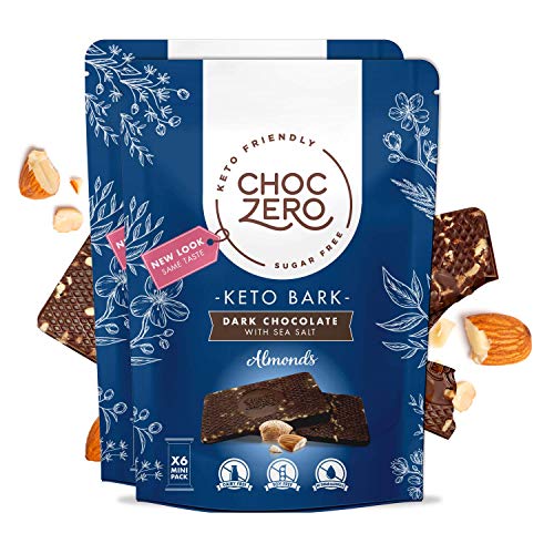 Book Cover ChocZero's Keto Bark, Dark Chocolate Almonds with Sea Salt. Sugar Free, Low Carb. No Sugar Alcohols, No Artificial Sweeteners, All Natural, Non-GMO (2 bags, 6 servings/each)