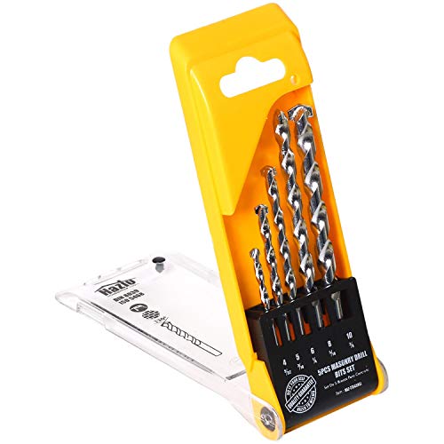 Masonry Drill Bit Set| 5 Pcs Complete Set W/Hard Case for Easy Storage & Carrying| Durable, Robust Carbide Steel Quality| Ideal for Porcelain & Ceramic Tiles, Blocks, Concrete, Brick, Rock, Drywall