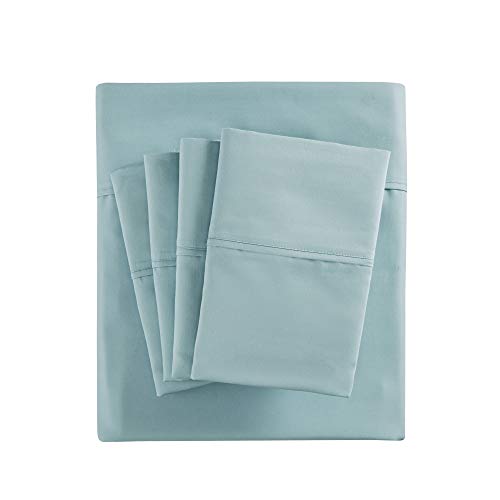 Book Cover Madison Park 800 Thread Count Luxurious Wrinkle Free Breathable Cotton Rich Sateen 6 Piece Sheet Set, King Size, Aqua