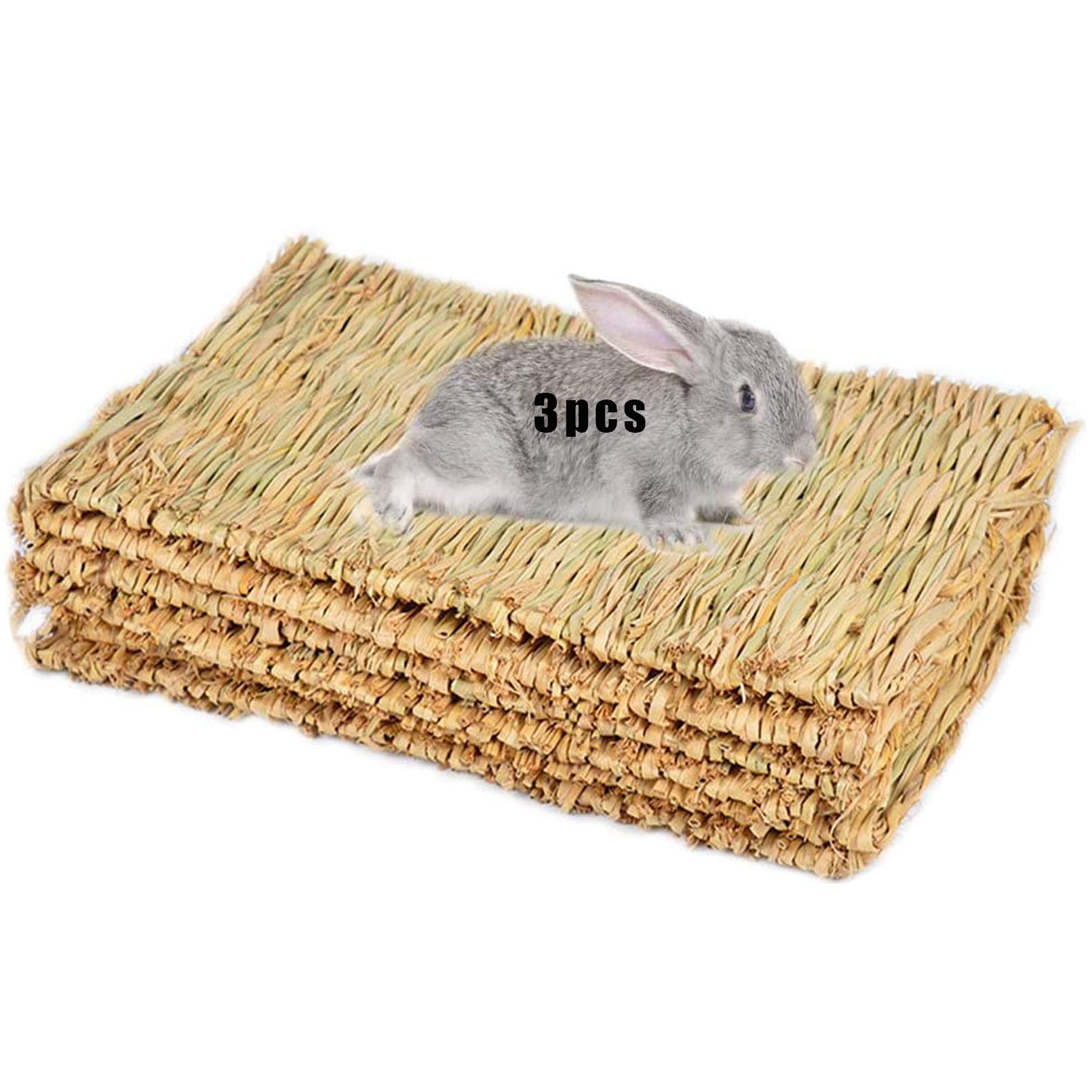 Book Cover Grass Mat Woven Bed Mat for Small Animal Bunny Bedding Nest Chew Toy Bed Play Toy for Guinea Pig Parrot Rabbit Hamster Rat(Pack of 3) Basic