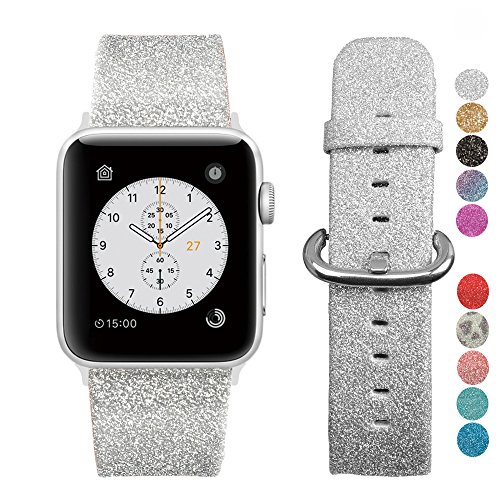 Book Cover MIFFO Compatible with Apple Watch Band 38mm 40mm 42mm 44mm, Leather iWatch Strap Bling Glitter Bracelet Wristband for Apple Watch Series 6/5/4/3/2/1 SE