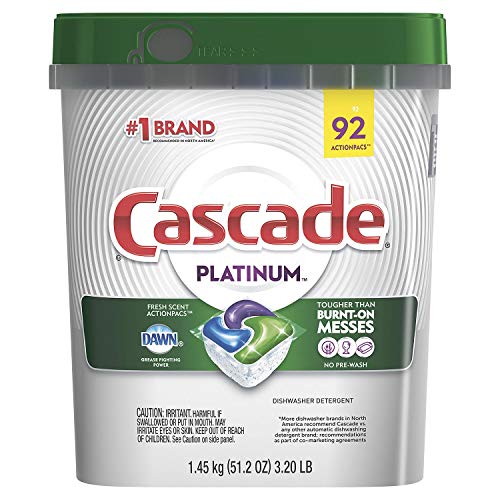 Book Cover Cascade Platinum Dishwasher Detergent, 16x Strength With Dawn Grease Fighting Power, Fresh Scent (92 Count)