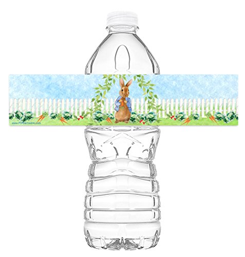 Peter Bottle Wraps - 20 Rabbit Water Bottle Labels - Rabbit Party Decorations - Peter Party Supplies - Blue Bottle