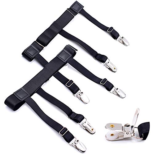 Book Cover 2Pcs Shirt Stays for Men & Women, Adjustable Elastic Garter Belts with Non-slip Locking Clamps for Suit, Dress or Uniform for Military or Police