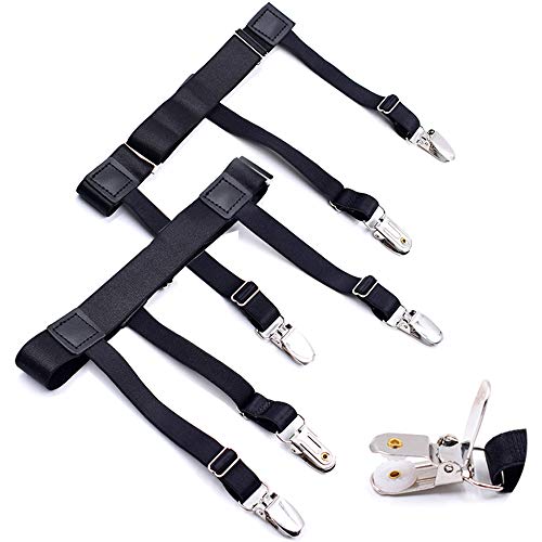 2Pcs Shirt Stays for Men & Women, Adjustable Elastic Garter Belts with Non-slip Locking Clamps for Suit, Dress or Uniform for Military or Police