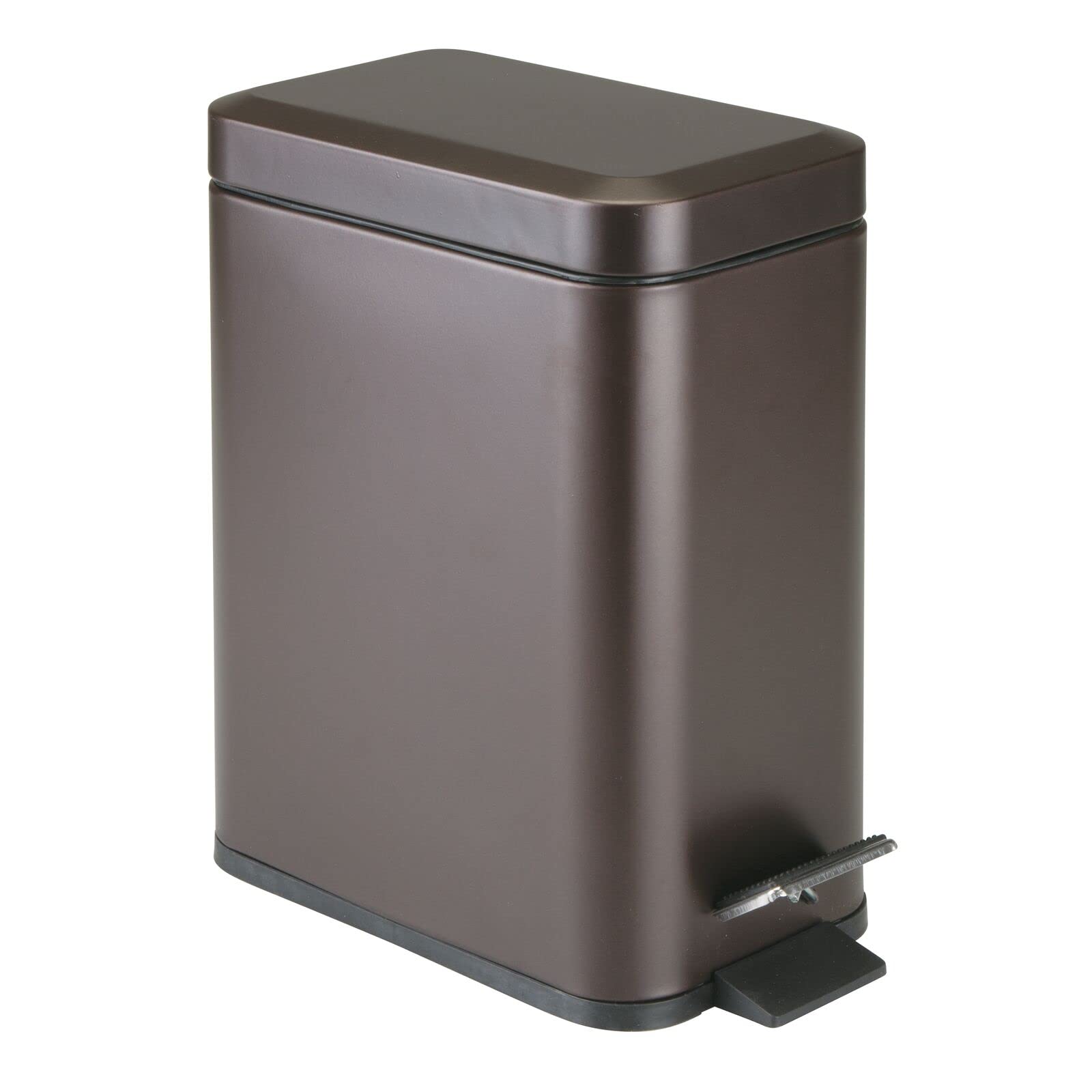 Book Cover mDesign Small Modern 1.3 Gallon Rectangle Metal Lidded Step Trash Can, Compact Garbage Bin with Removable Liner Bucket and Handle for Bathroom, Kitchen, Craft Room, Office, Garage - Bronze Bronze 1.3 Gallon