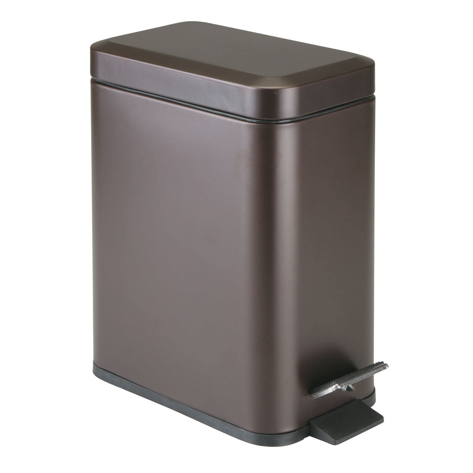 mDesign Small Modern 1.3 Gallon Rectangle Metal Lidded Step Trash Can, Compact Garbage Bin with Removable Liner Bucket and Handle for Bathroom, Kitchen, Craft Room, Office, Garage - Bronze Bronze 1.3 Gallon