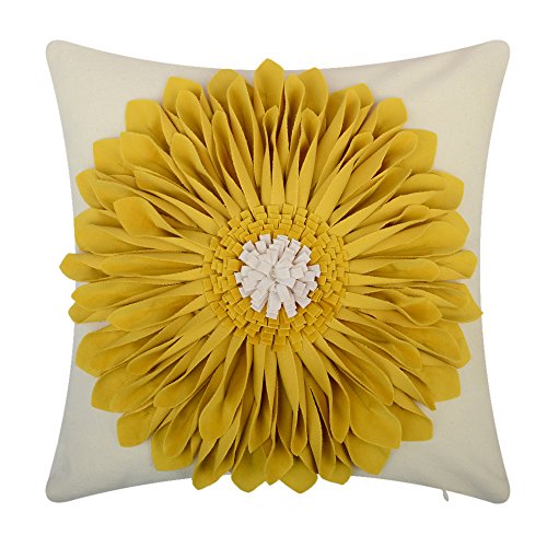 Book Cover OiseauVoler 3D Sunflowers Handmade Throw Pillow Covers Decorative Pillowcases Cushion Covers for Bed Living Room Farmhouse Decor Yellow 18x18 Inches