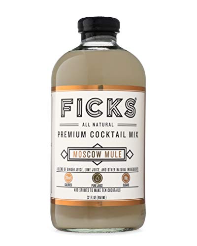 Ficks Moscow Mule Premium Cocktail Mix (1-Pack) - Real Ginger Juice & Lime Makes 10 Drinks per Bottle, All Natural, Low in Sugar & Calories - Perfect with Vodka, Whiskey, or Tequila