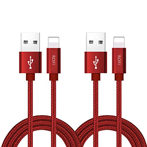 RoFI Compatible Phone Cable, [2Pack] 2FT Nylon Braided Fast Charging USB Cord Replcement for Phone X 8 8 Plus 7 7 Plus 6s 6s Plus 6 6 Plus 5 5S 5C SE Pad Air Mini and More (2 Pack Red, 2 FT)