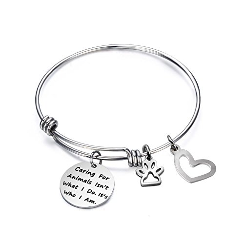 SEIRAA Caring for Animals is Who I Am Bracelet Expandable Wire Bangle Veterinarian Gift Animal Lovers Jewelry