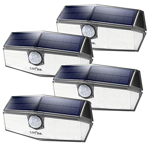 LITOM 120 LED Solar Lights Outdoor, upgraded Solar Panel with 3 Optional Modes and 270Â°Wide Angle, IP67 Waterproof, Portable Solar Powered Security Light 4 Pack