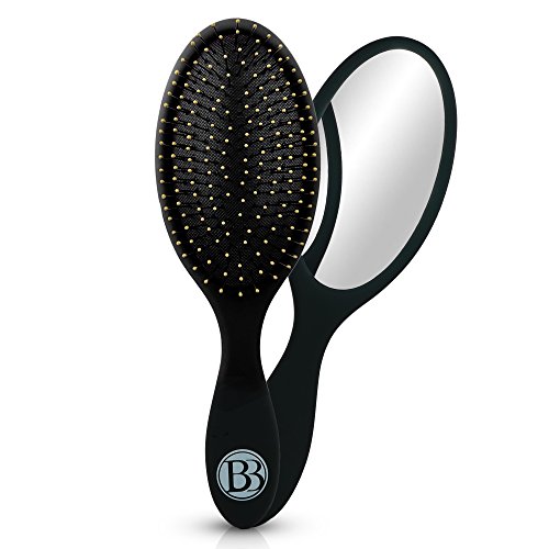Hair Brush with Mirror by Beautify Beauties for All Hair Types, Wet or Dry, For All Ages, with Mirror on Back (Black)