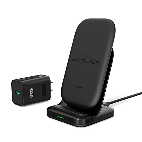 Wireless Charging Stand RAVPower 2 Coils 7.5W Qi-certified Compatible iPhone XS MAX XR X 8 & 8 Plus with HyperAir, 10W Qi for Galaxy S9 S9+ Note 8 All Qi-Enabled Devices (Black)