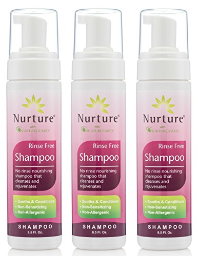 No Rinse Shampoo by Nurture | Rinse Free Shower Cap Alternative - Foaming Pump Bottle - Waterless Nourishing Foam Shampoo That Cleanses and Rejuvenates - 3 Bottles - 8.5 fl oz Each