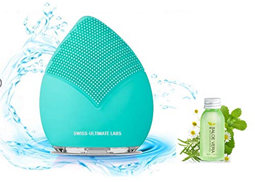 Swiss-Ultimate Labs Sonic Leaf 3-in-1 Facial Cleansing Brush for Healthy Skin, Exfoliator, Invigorating Massage, Blackheads, Microdermabrasion w/Bonus Herbal Face Wash Sample