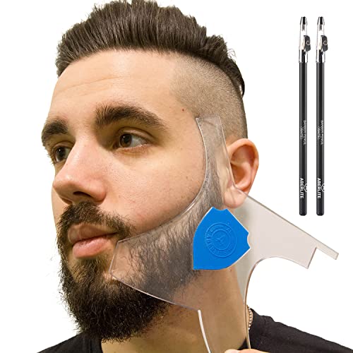 Aberlite ClearShaper - Beard Shaper Kit w/Barber Pencils - Premium Shaping Tool - 100% Clear | Many Styles - The Ultimate Beard/Hair Lineup (US Patent) - Beard Stencil Guide Template Outliner