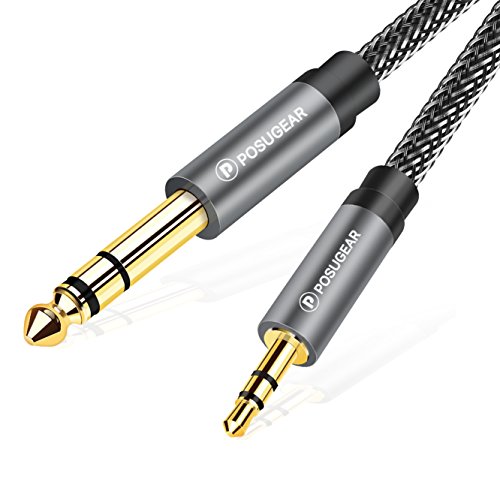 Câble Audio 3.5mm vers 6.35mm Stéréo Jack 2M, POSUGEAR Nylon Tressé Jack Stéréo 6.35 Mâle vers 3.5 Mâle pour Lecteurs de DVD, Haut-parleurs, Table de Mixage, Cinéma Maison etc.