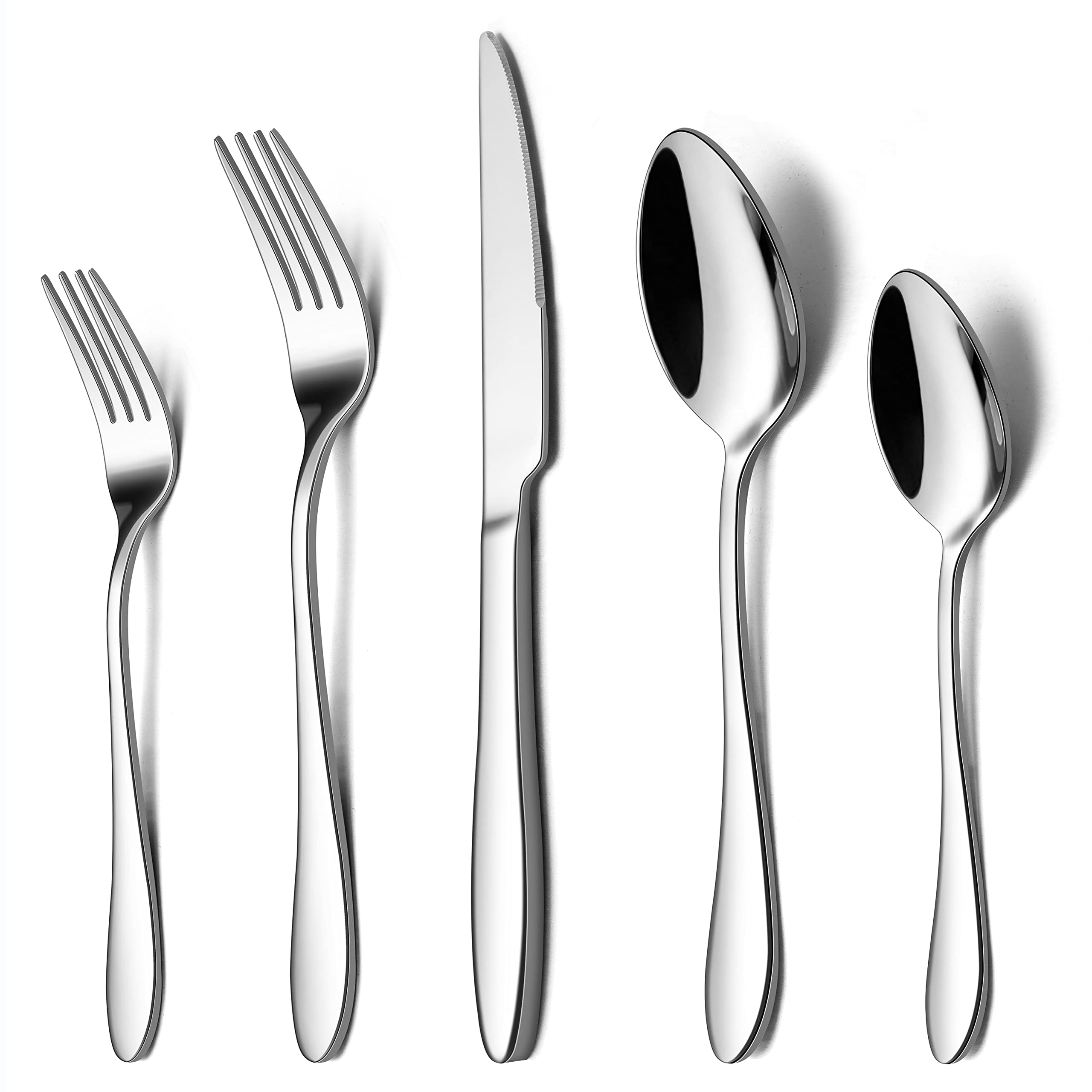 LIANYU Silverware Flatware Set for 8, 40 Piece Stainless Steel Home Kitchen Restaurant Tableware Cutlery Set, Include Forks Spoons Knives, Mirror Finish, Dishwasher Safe 18/0 Raindrop Edge 40